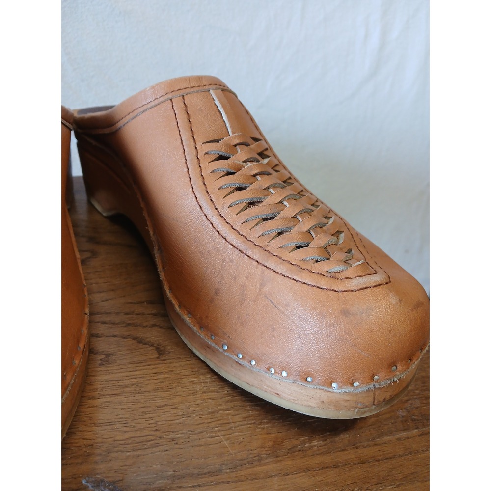 Swedish wooden clogs leather handstitched EU 47 US 13 hippie boho eclectic - Picture 7 of 8